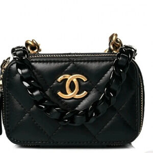 Chanel Black Quilted Mini Lacquered Chain Clutch in lambskin leather